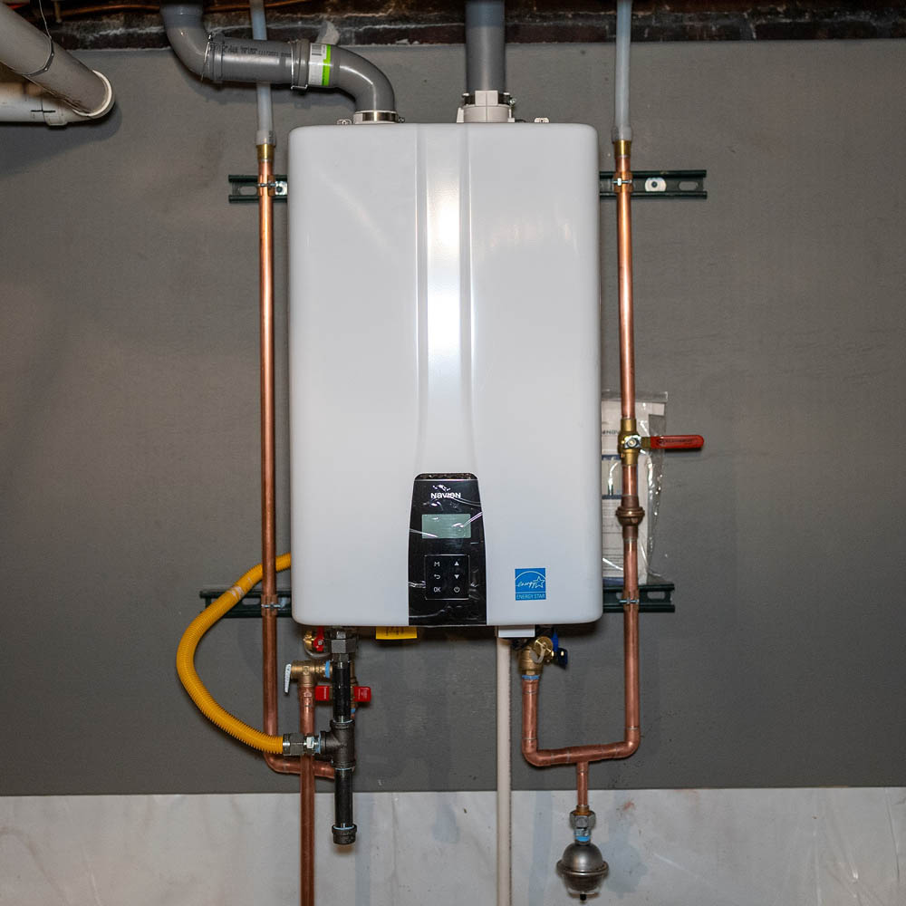 tankless water heater in basement
