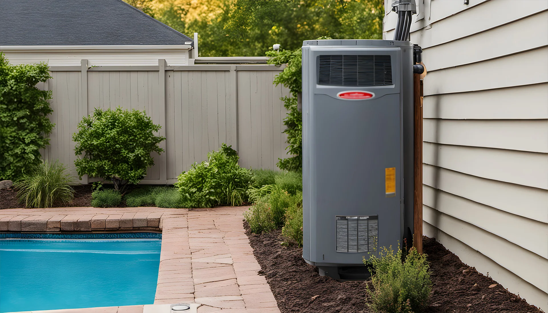 gas pool heater in backyard