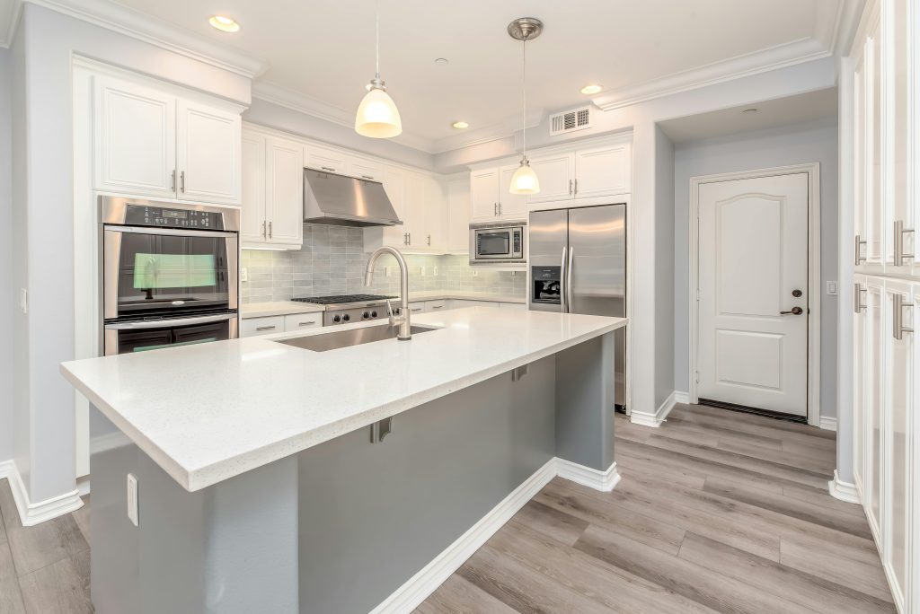 kitchen remodel with gray walls and island