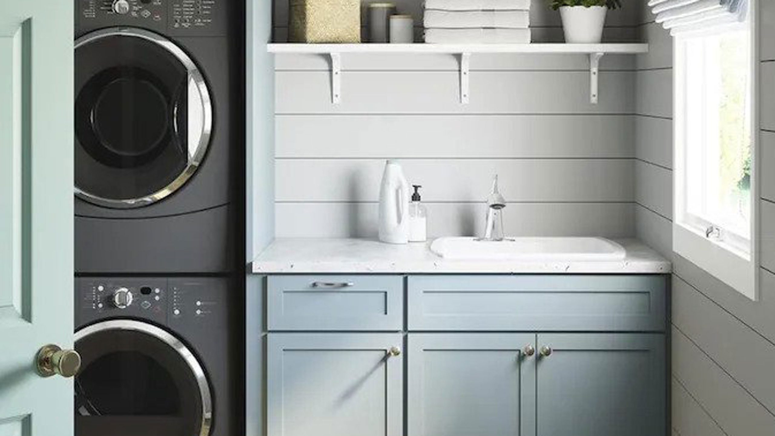 laundry with stackable washer and dryer