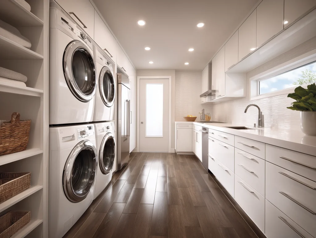 laundry room with 2 washers and 2 dryers