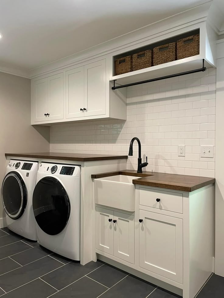 laundry room in all white